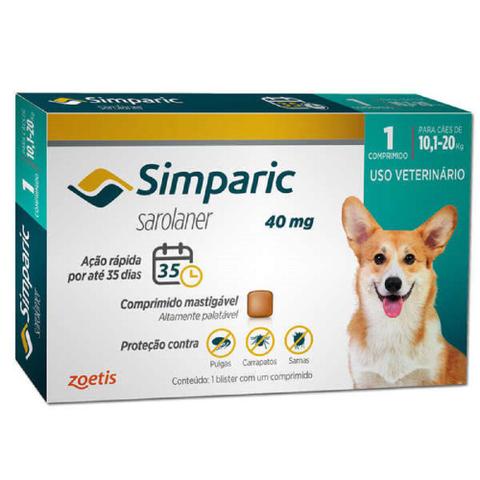 Imagem de Simparic anti pulgas 40 mg 10,1 a 20 kg 01 comprimido