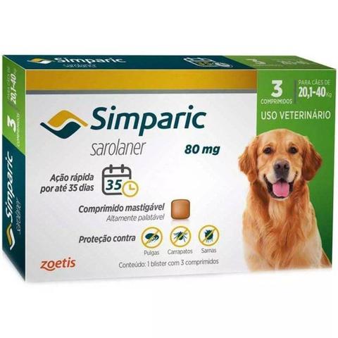 Imagem de Simparic 80mg Anti Pulga e Carrapato Cães 20 a 40kg 3 Comp/