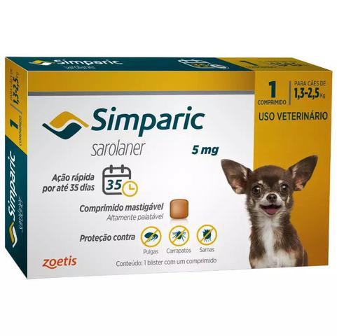 Imagem de Anti Pulgas Simparic 5mg Com 1Comp Cães 1,3 A 2,5 Kg