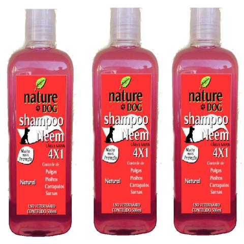 Imagem de Kit 3 Shampoos Antipulgas Nature Dog 4X1 (Controle de Pulgas, Carrapatos, Sarnas e Piolhos) - 500ml