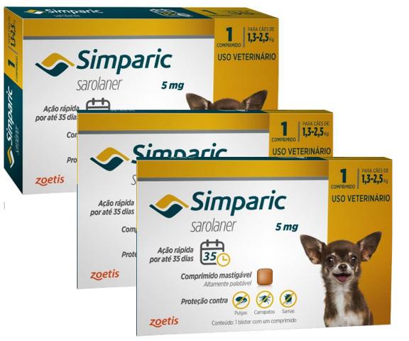 Imagem de Combo Anti Pulgas Simparic 5 Mg 1,3 A 2,5 Kg 9 Comprimidos