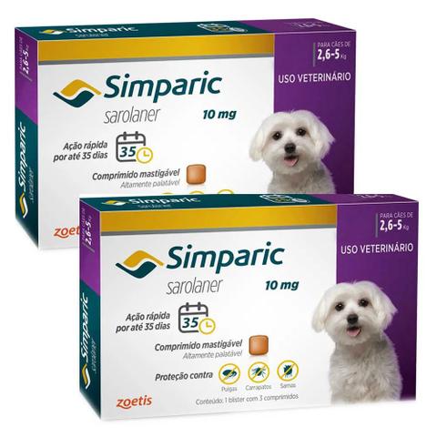 Imagem de Combo Anti Pulgas Simparic 10 Mg 2,6 A 5 Kg 6 Comprimidos