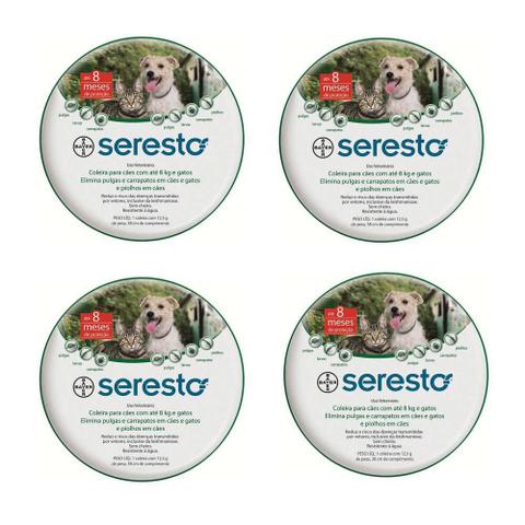 Imagem de kit 4 Coleiras Anti Pulgas Seresto Cães E Gatos Até 8 Kg Bayer