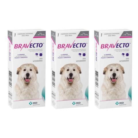 Imagem de Bravecto Anti Pulgas E Carrapatos Para Cães De 40kg A 56kg 3 caixas com 1 comprimido cada