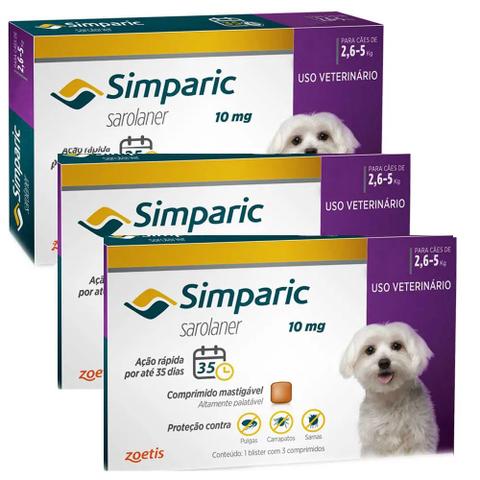 Imagem de Combo Anti Pulgas Simparic 10 Mg 2,6 A 5 Kg 9 Comprimidos