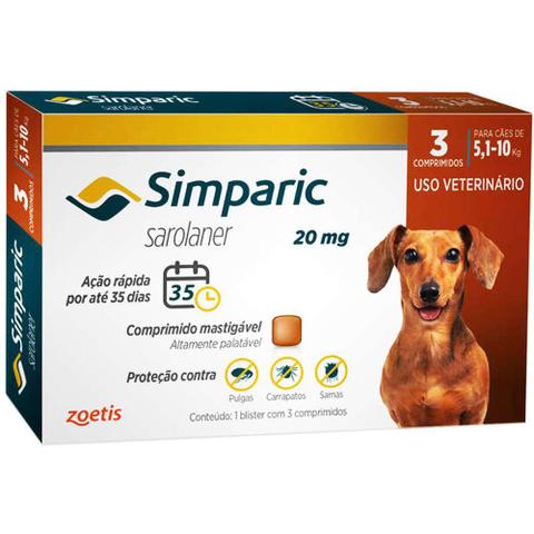 Imagem de Anti Pulgas Simparic 20 Mg 5,1 A 10 Kg com 3 comprimidos