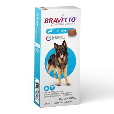 Imagem de Kit 3 Anti Pulgas e Carrapatos Bravecto para Cães de 20 a 40kg - 1000mg