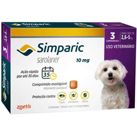 Imagem de Anti Pulgas Simparic 10 Mg - 2,6 A 5 Kg Com 3 comprimidos