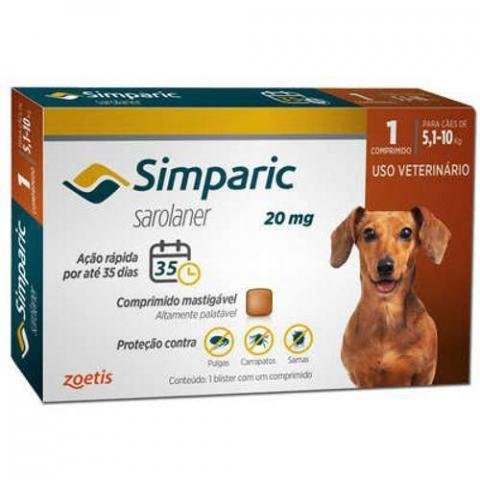 Imagem de Anti Pulgas Zoetis Simparic 20 Mg Para Cães 5,1 A 10KG 1CP