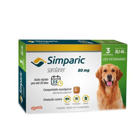 Imagem de Simparic 80mg Anti Pulga E Carrapato Cães De 20 A 40kg 3 Comprimidos - Zoetis