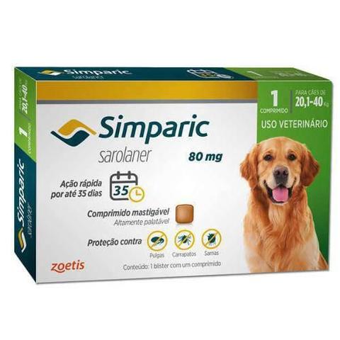 Imagem de Anti Pulgas Zoetis Simparic 80 Mg Para Cães 20 A 40 Kg 1CP