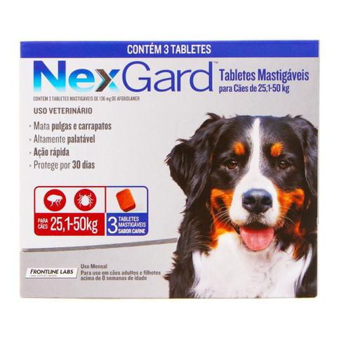 Imagem de NexGard Mata Pulgas e Carrapatos GG 25,1 a 50kg com 3 Tabletes